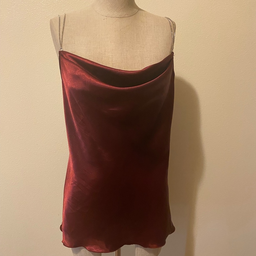 Nichole Miller Satin, Cami Top - Deep Wine with rhinestone straps, medium